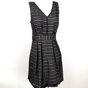 BCBGeneration Black White Striped Fit Flare Dress, 10